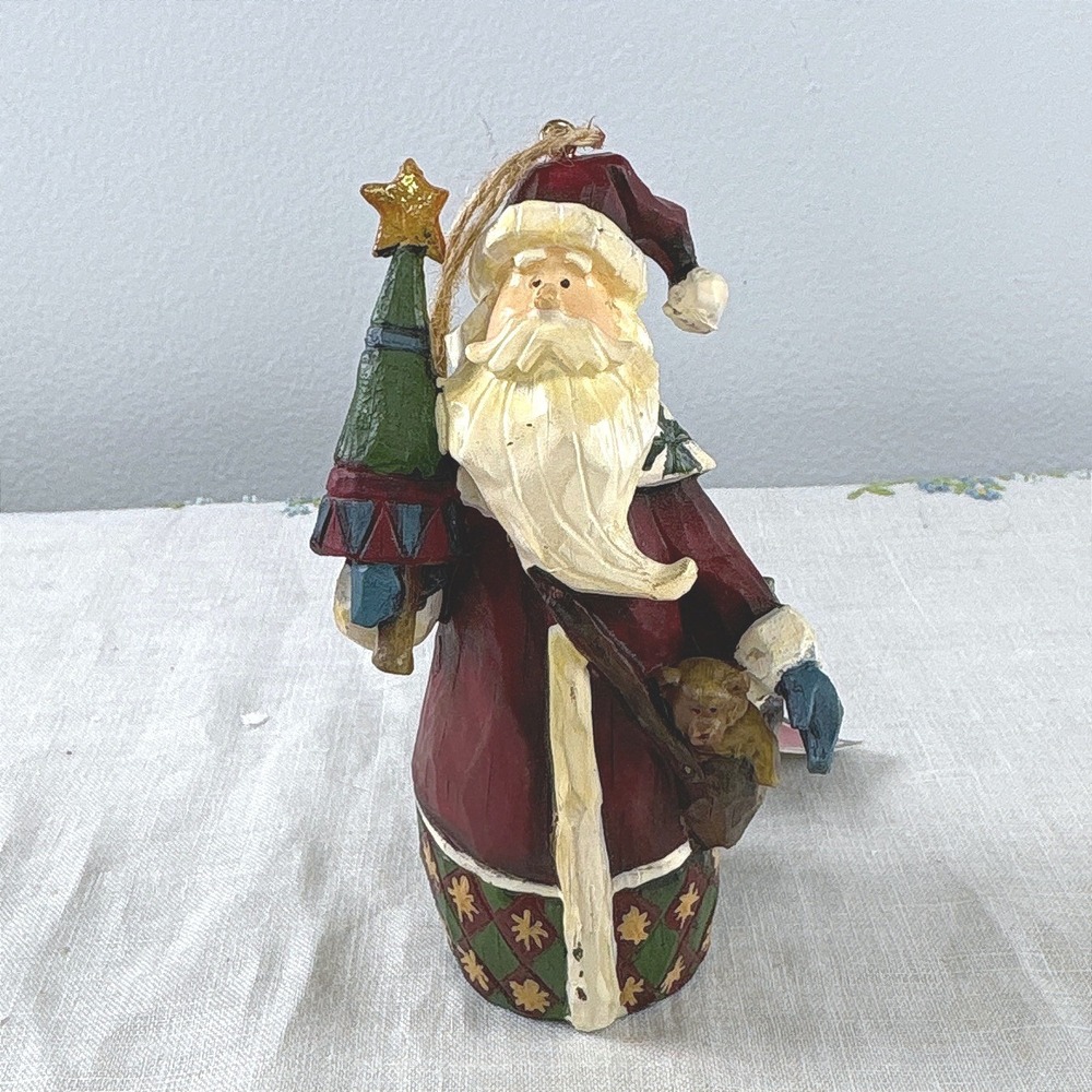St Nicholas Square Santa Claus Ornament Wood Look Resin Father Christmas Tree